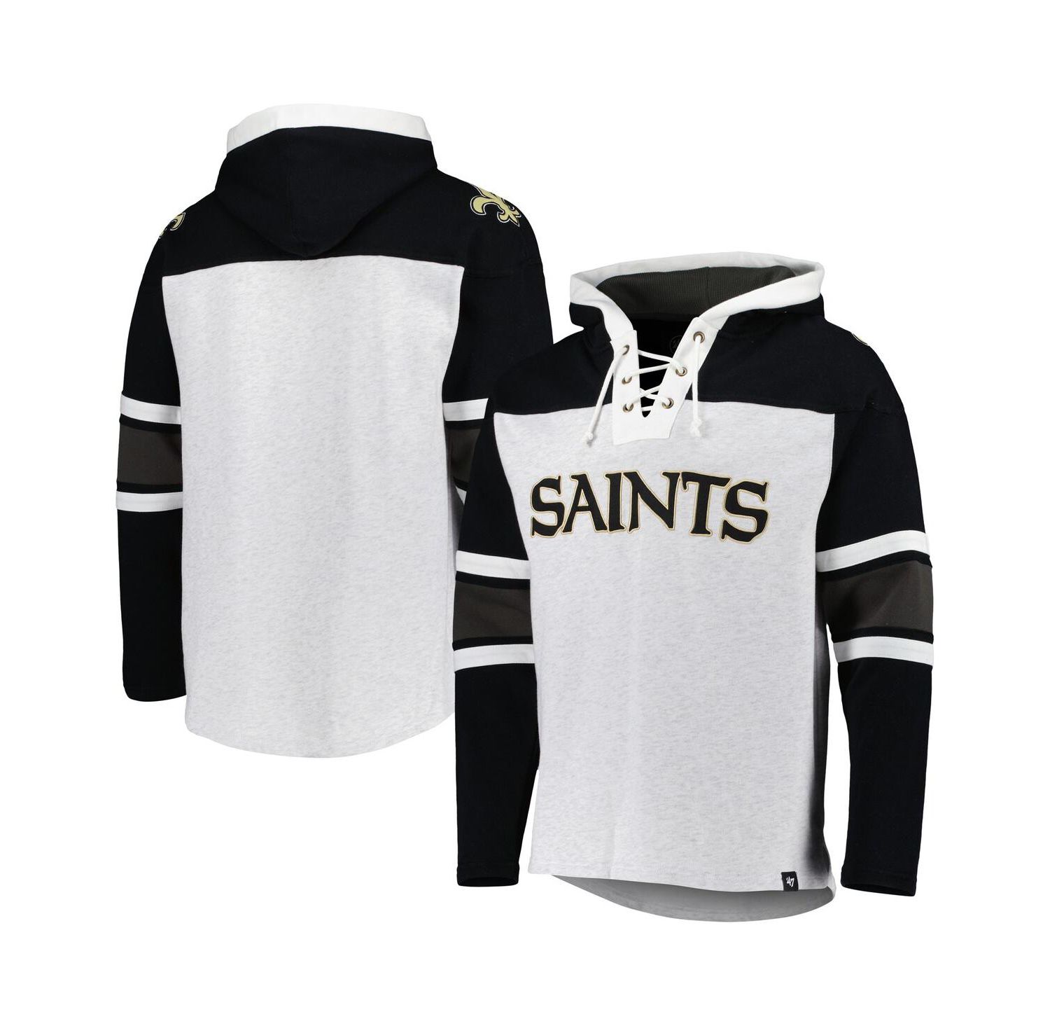 Men's New Orleans Saints Heather Gray Gridiron Lace-Up Pullover Hoodie