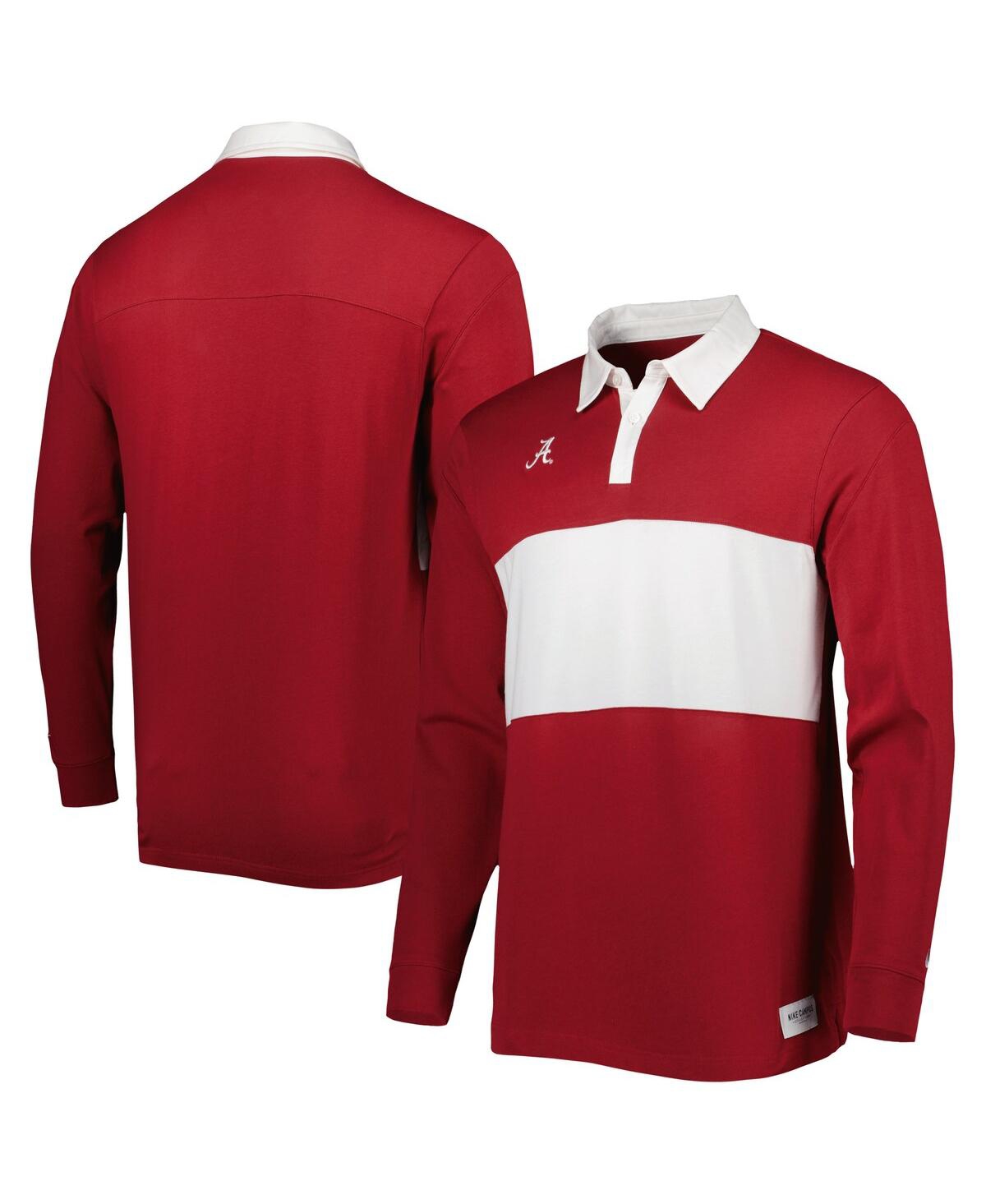 Shop Nike Men's  Crimson Alabama Crimson Tide Striped Long Sleeve Polo Shirt