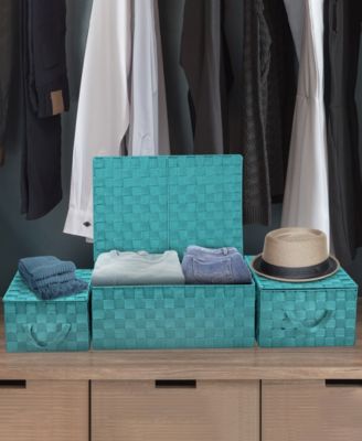 3 Pack Decorative Stackable Woven Basket with Lid and Built-in Rope Carry Handles - Great for Storage and Organization