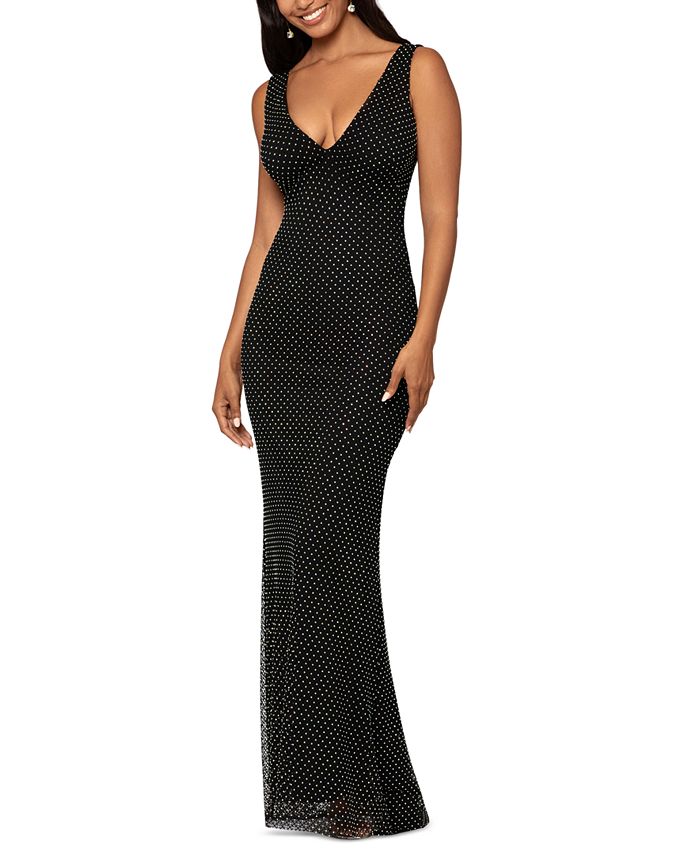 V Neck Rhinestone Mesh Maxi Dress main image 1
