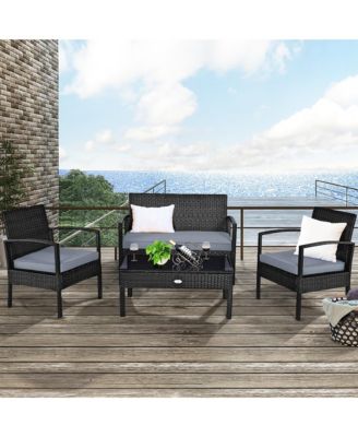 4PCS Patio Rattan Wicker Furniture Set Brown Loveseat Sofa