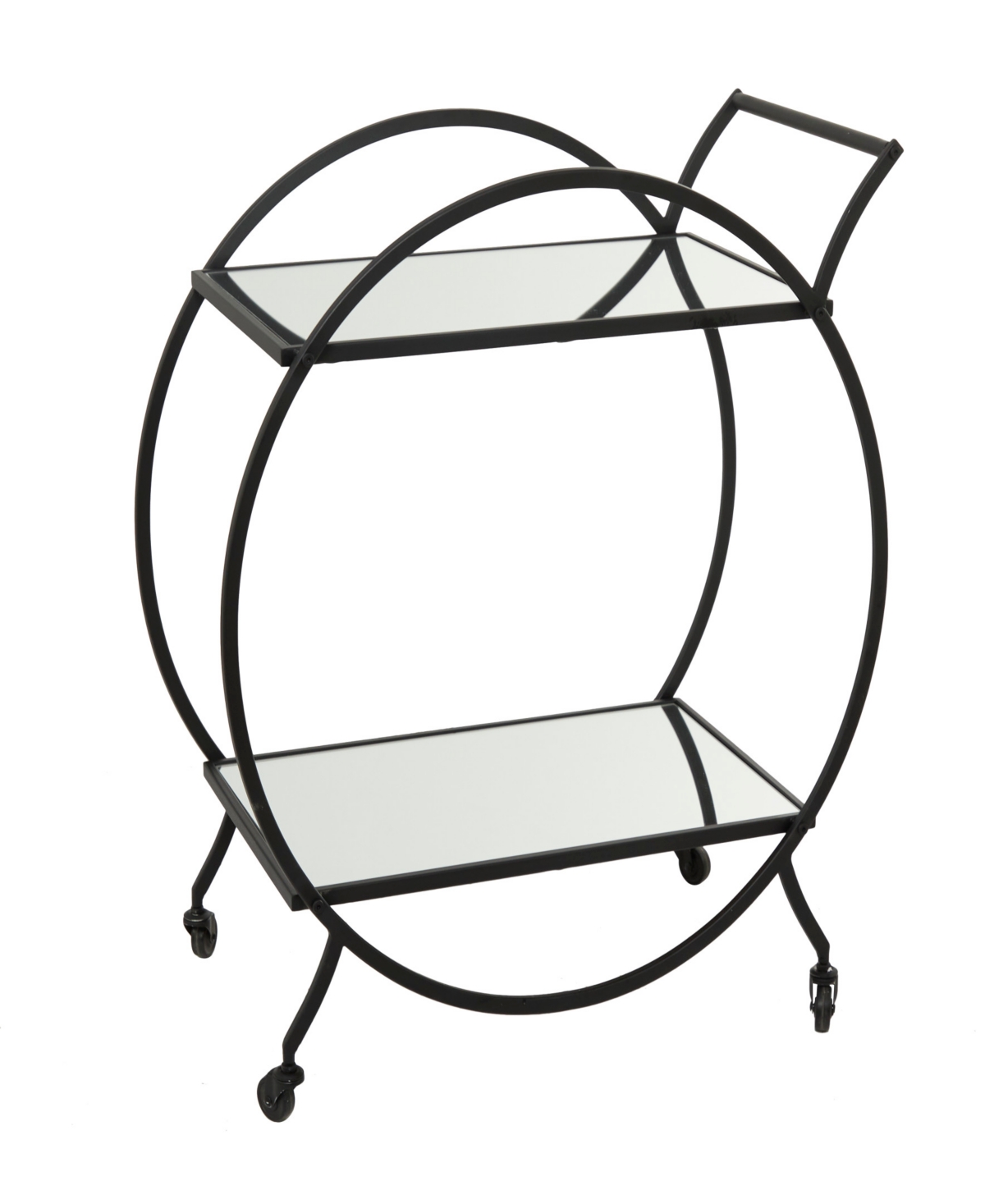 Rosemary Lane 14" X 28" X 30" Iron Rolling With Wheels And Handle 2 Mirrored Shelves Bar Cart In Black