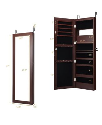 Wall Door Mounted Mirror Jewelry Cabinet Organizer
