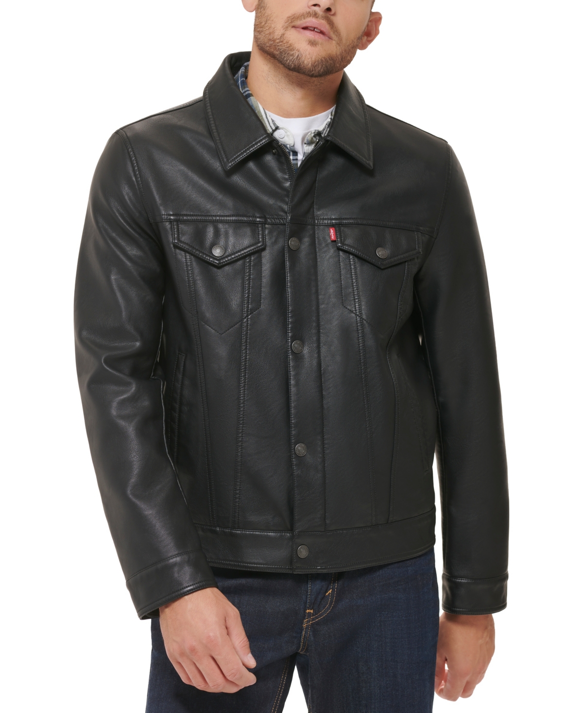 Shop Levi's Men's Faux Leather Trucker Jacket In Black