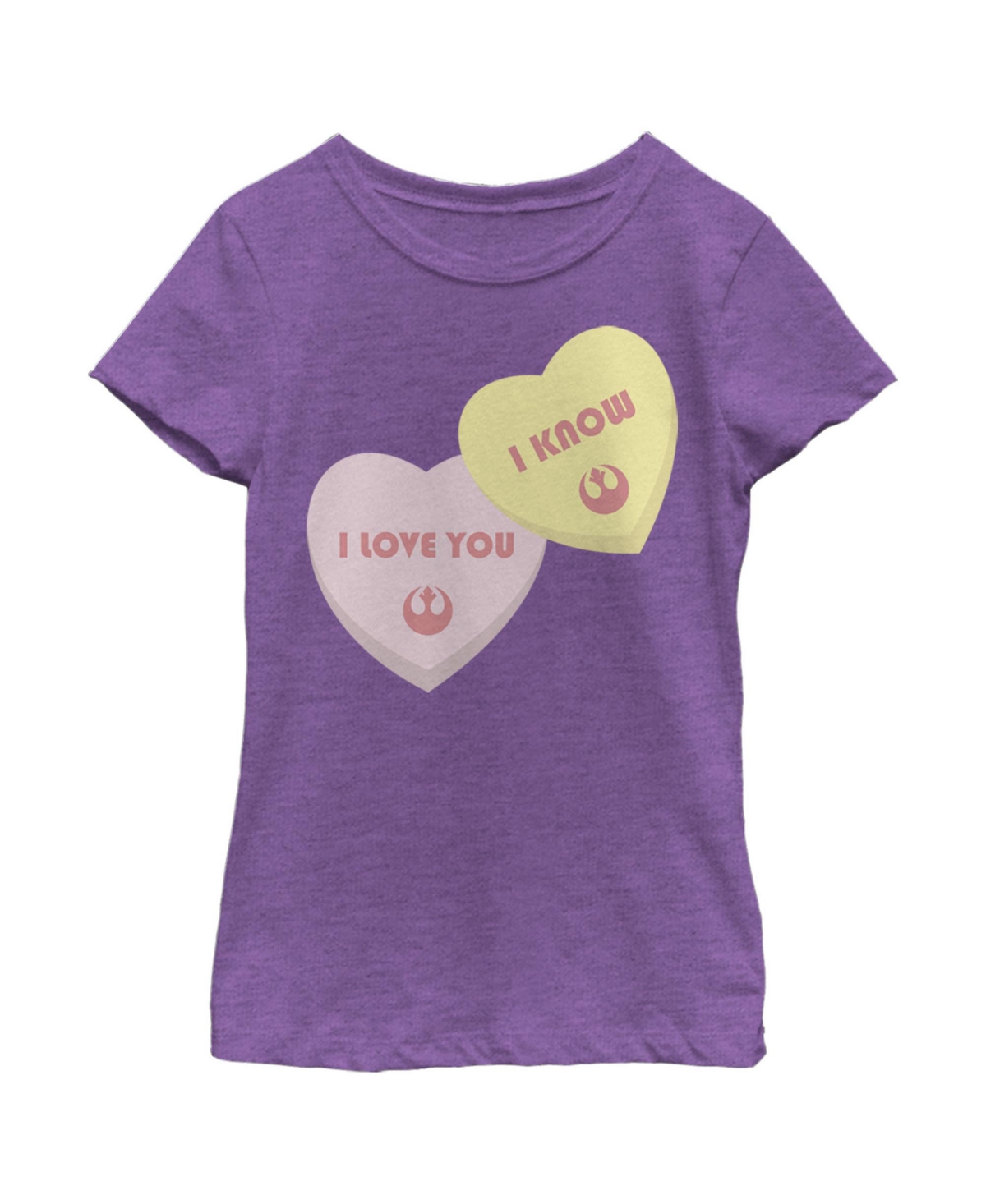Disney Lucasfilm Kids' Girl's Star Wars Valentine's Day I Love You I Know Hearts Child T-shirt In Purple Berry