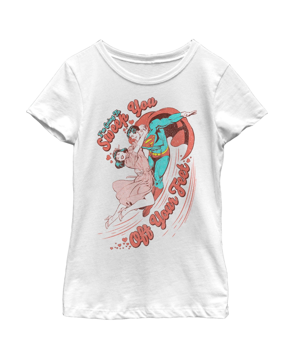 Dc Comics Girl's Superman Valentine's Day Sweep You Off Your Feet Child T-shirt In White