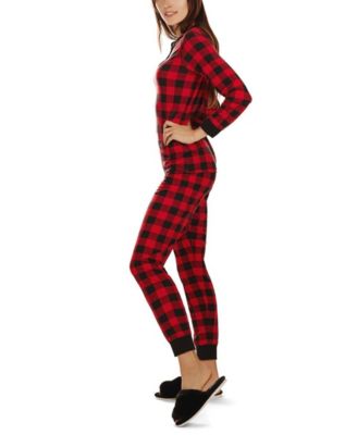 Women's Buffalo Plaid Long Sleeve Tapered Bottom 2 Piece Pajama Set