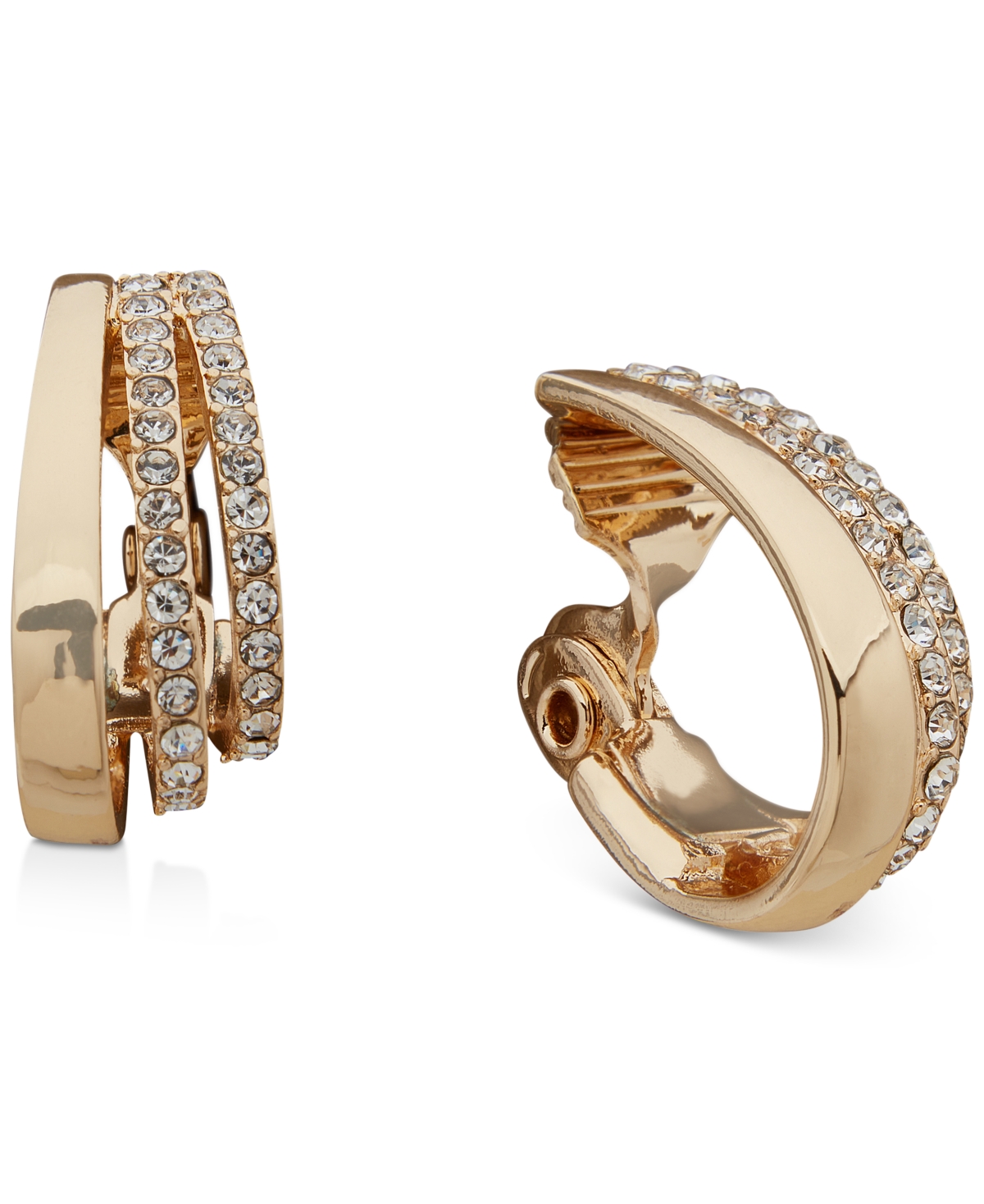Anne Klein Gold-tone Crystal Small Triple Hoop Clip-on Earrings, 1"