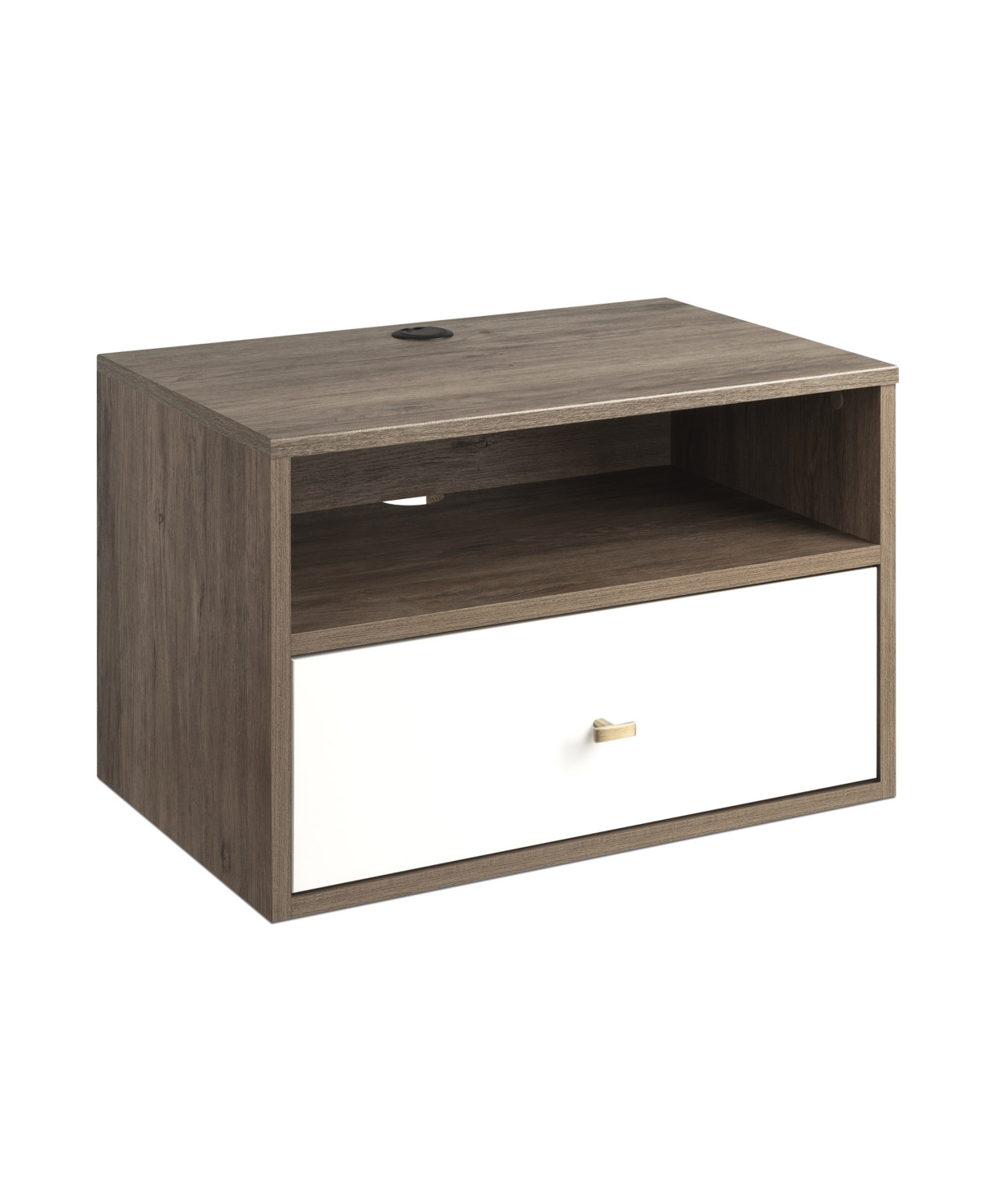 Prepac Floating Nightstand With Open Shelf In Drifted Gray And White