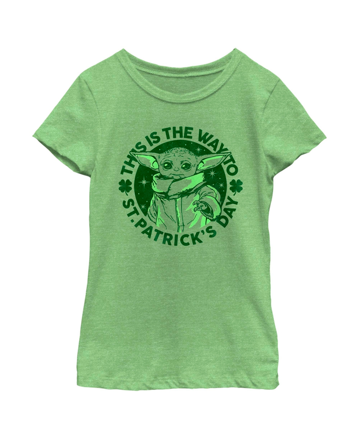 Disney Lucasfilm Kids' Girl's Star Wars: The Mandalorian St. Patrick's Day Grogu This Is The Way Child T-shirt In Green Apple