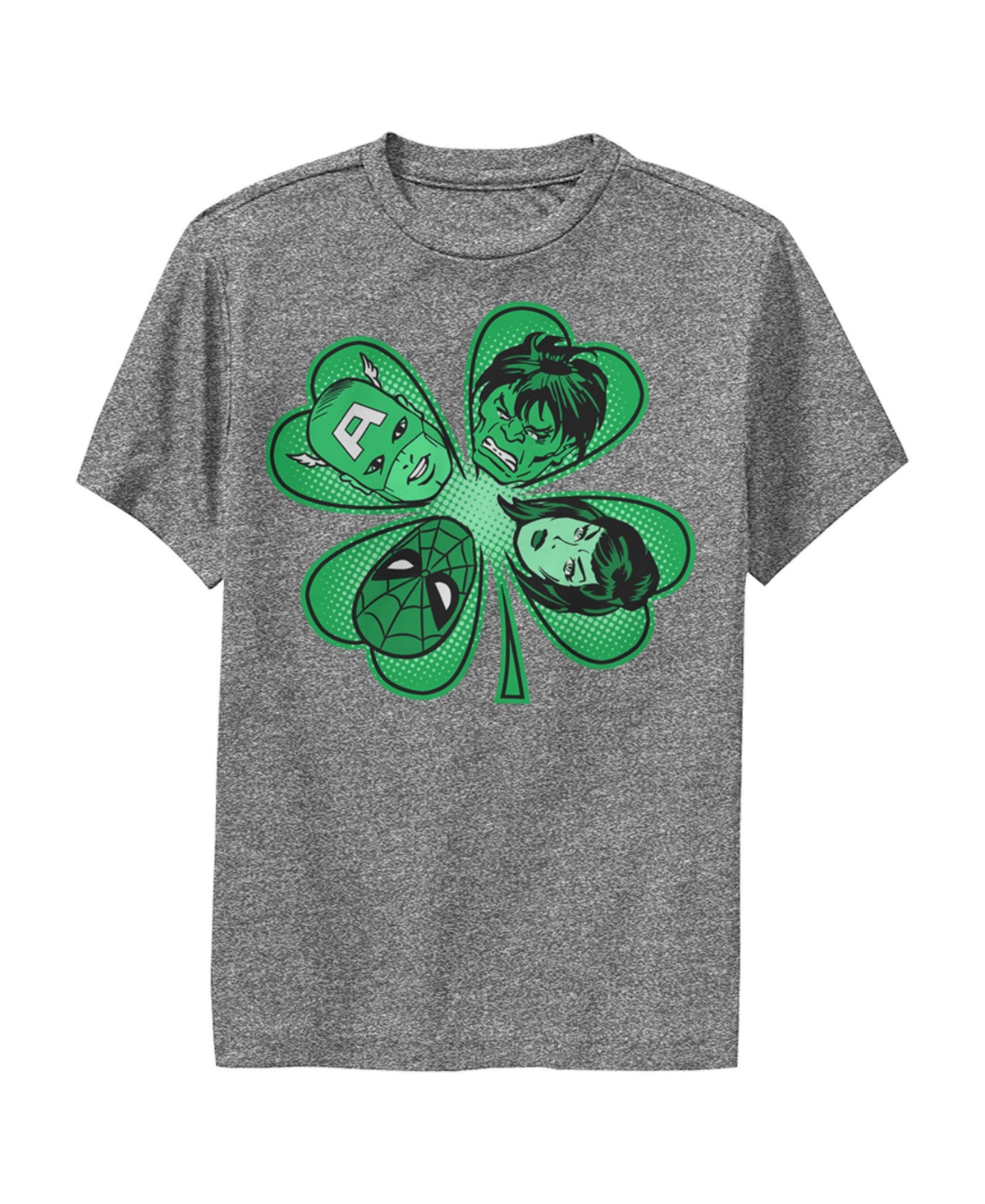 Marvel Boy's  St. Patrick's Day Hero Four-leaf Clover Child Performance Tee In Charcoal Heather