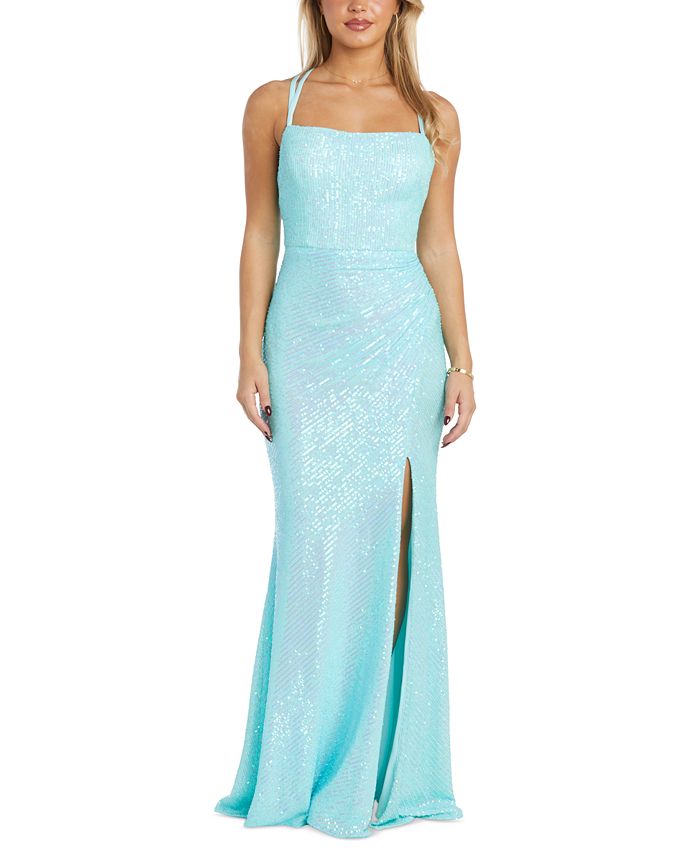 Nightway Women s Iridescent Sequined Strappy Back Gown Macy s
