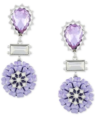 GUESS - Silver-Tone Mixed Crystal Purple Flower Drop Earrings