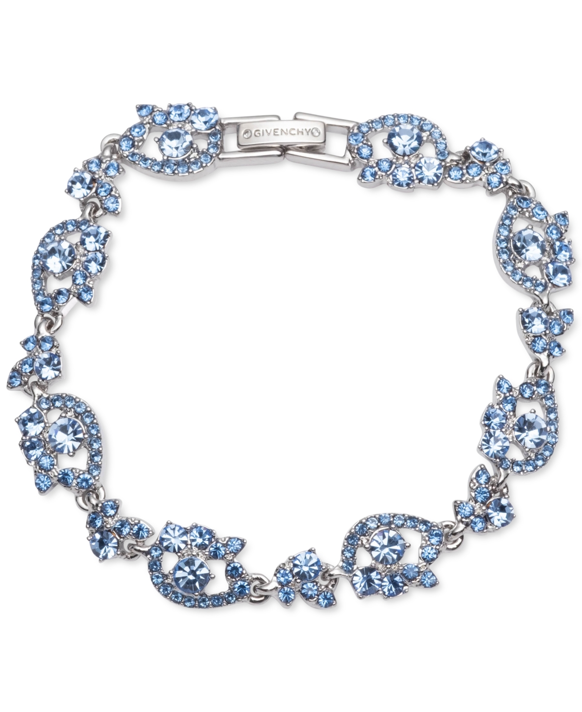 Givenchy Silver-tone Blue Crystal Cluster Flex Bracelet In