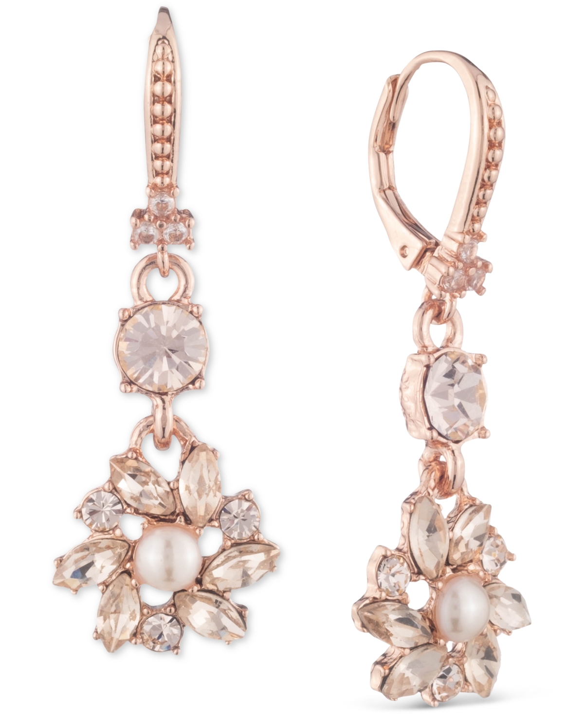 Marchesa Gold-tone Crystal Multicolor Cluster Double Drop Earrings In Rose Gold