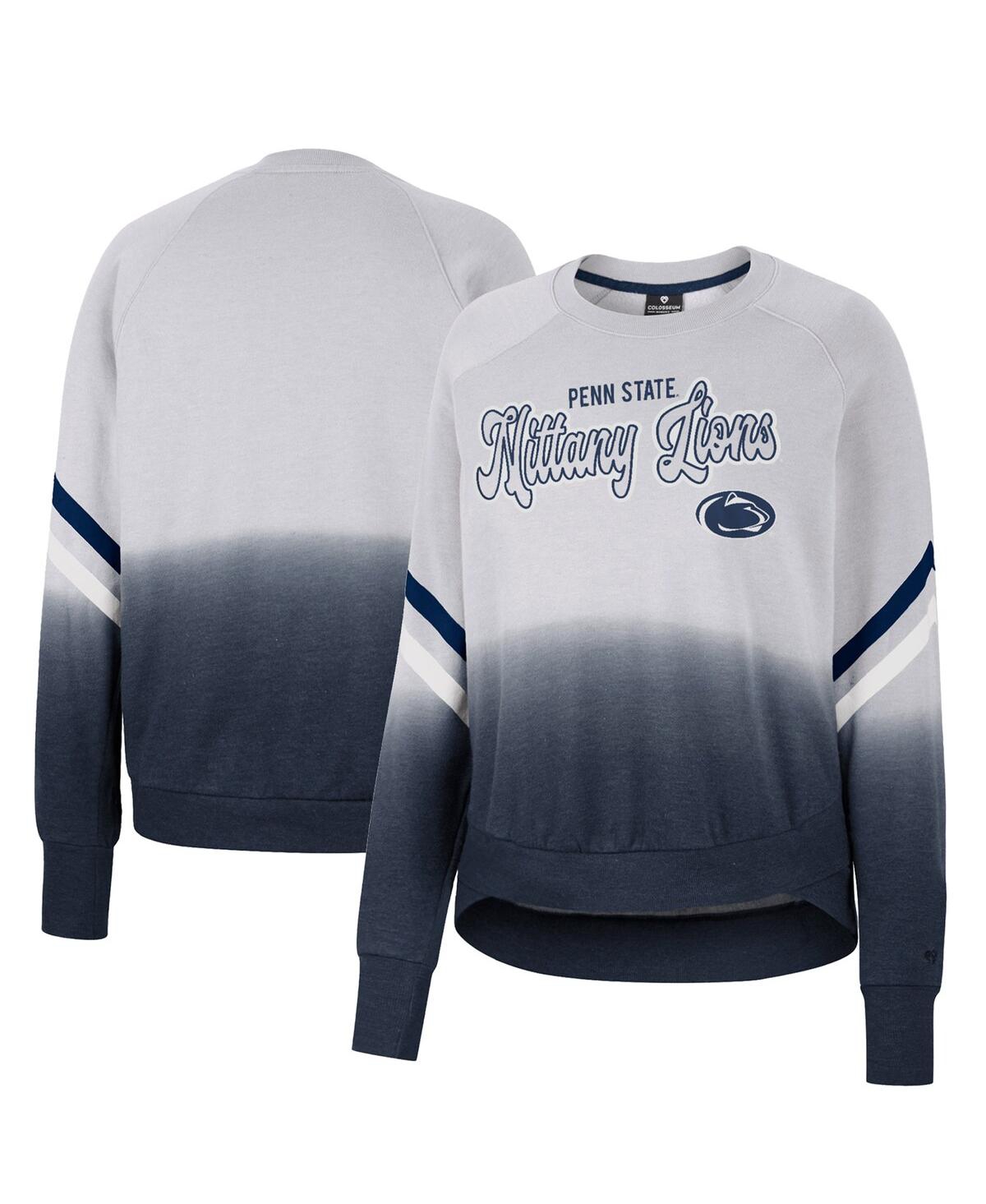 Women's Colosseum Gray Penn State Nittany Lions Cue Cards Dip-Dye Raglan Pullover Sweatshirt - Gray