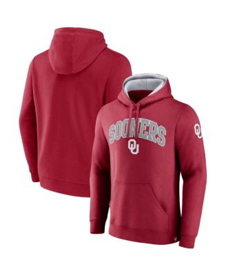 Men's Crimson Oklahoma Sooners Arch and Logo Tackle Twill Pullover Hoodie