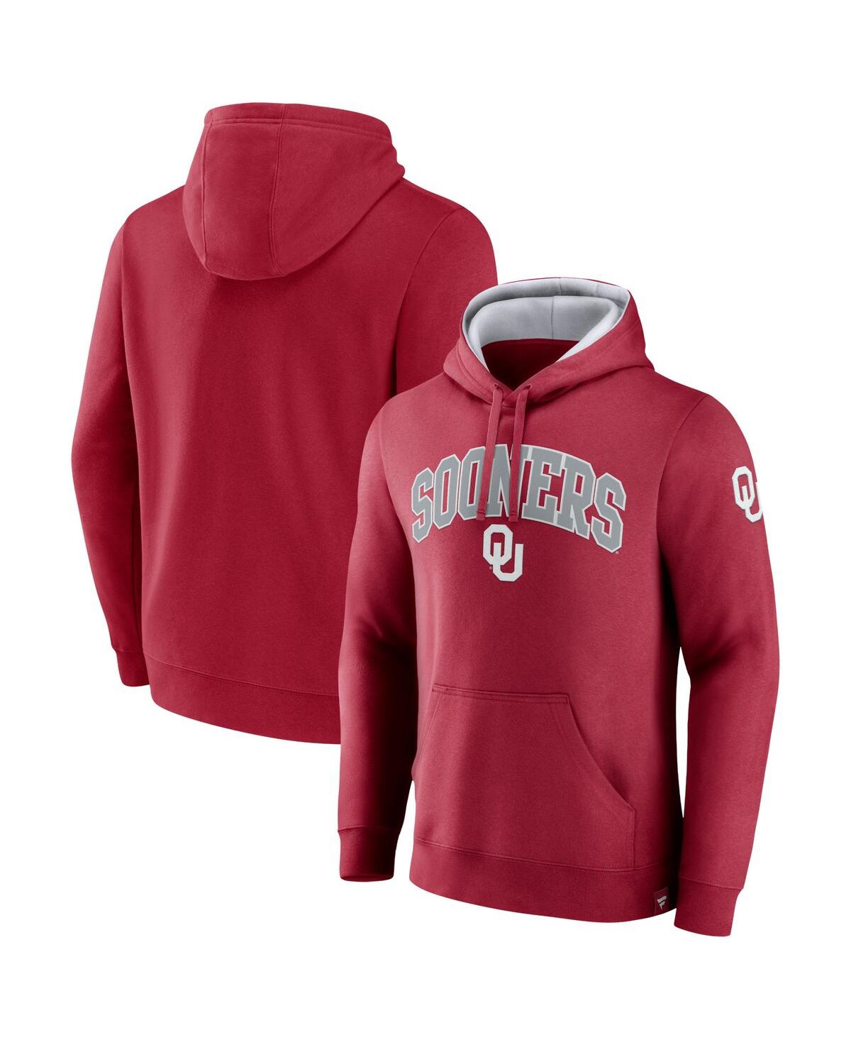 Men's FanaticsOklahoma Sooners Arch and Logo Tackle Twill Pullover Hoodie - Crimson