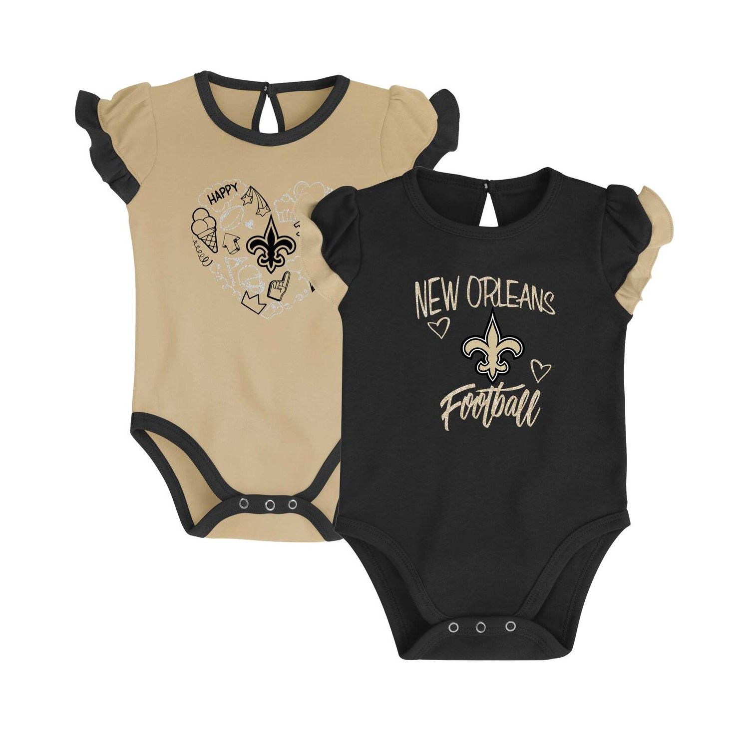 Newborn and Infant Boys and Girls Black, Vegas Gold New Orleans Saints Too Much Love Two-Piece Bodysuit Set