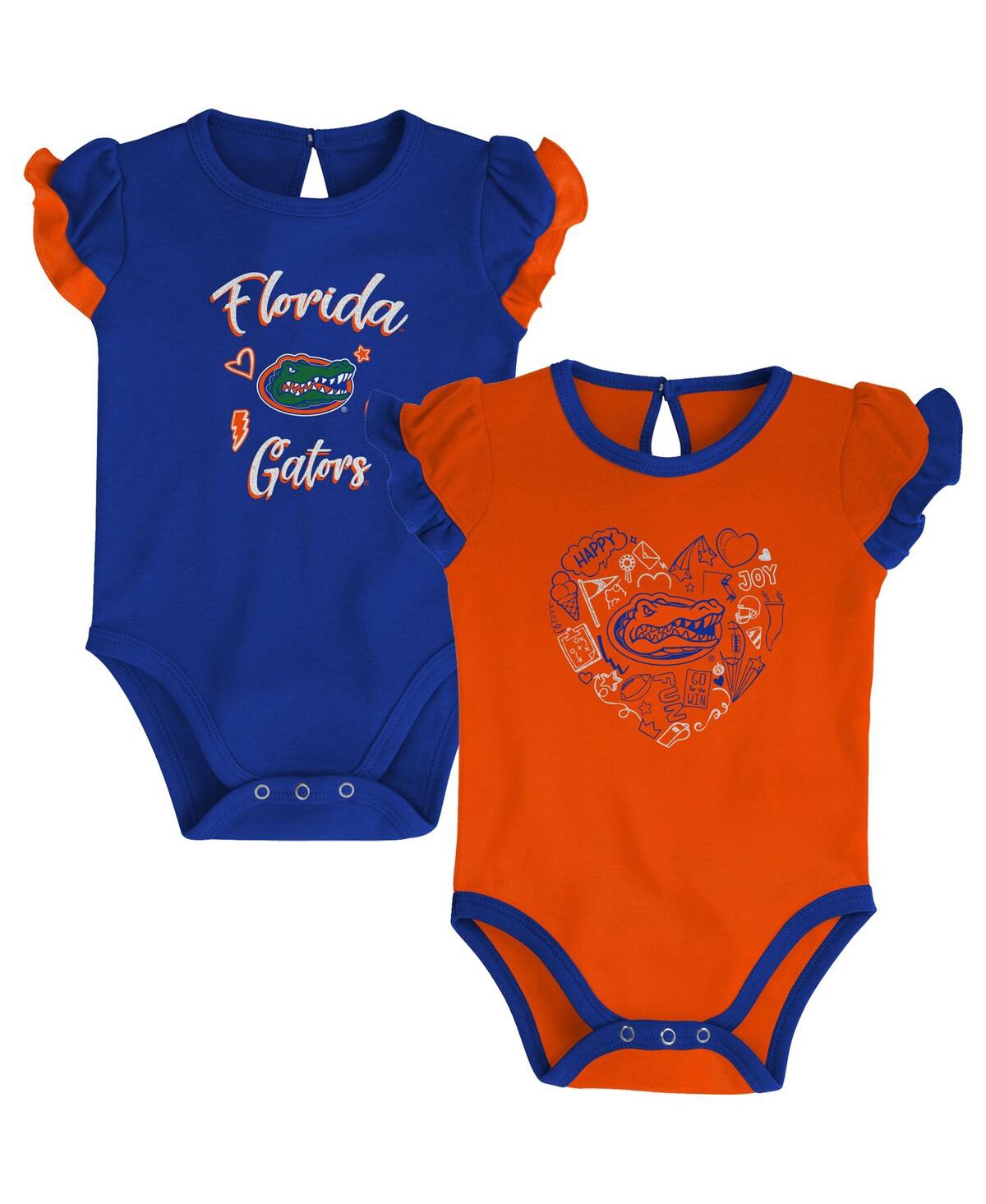 Outerstuff Babies' Girls Newborn And Infant Royal, Orange Florida Gators Too Much Love Two-piece Bodysuit Set In Royal,orange