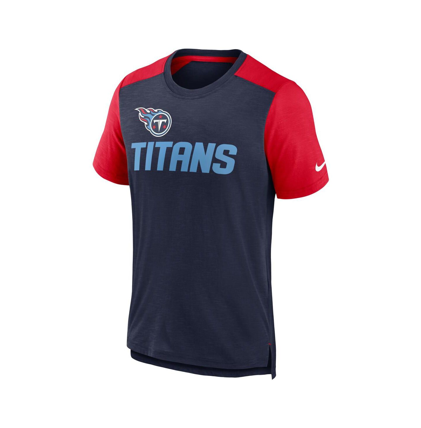 Мужская футболка Nike Heathered Navy, Heathered Red Tennessee Titans Color Block Team Name — фото 3