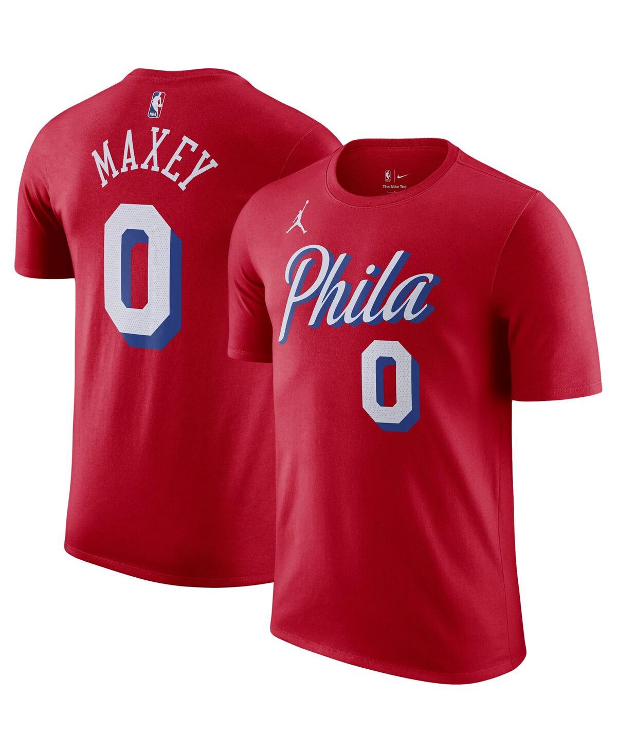 Shop Jordan Men's  Tyrese Maxey Red Philadelphia 76ers 2022/23 Statement Edition Name And Number T-shirt