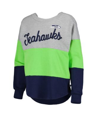 Women's Heathered Gray, College Navy Seattle Seahawks Outfield Deep V-Back Pullover Sweatshirt