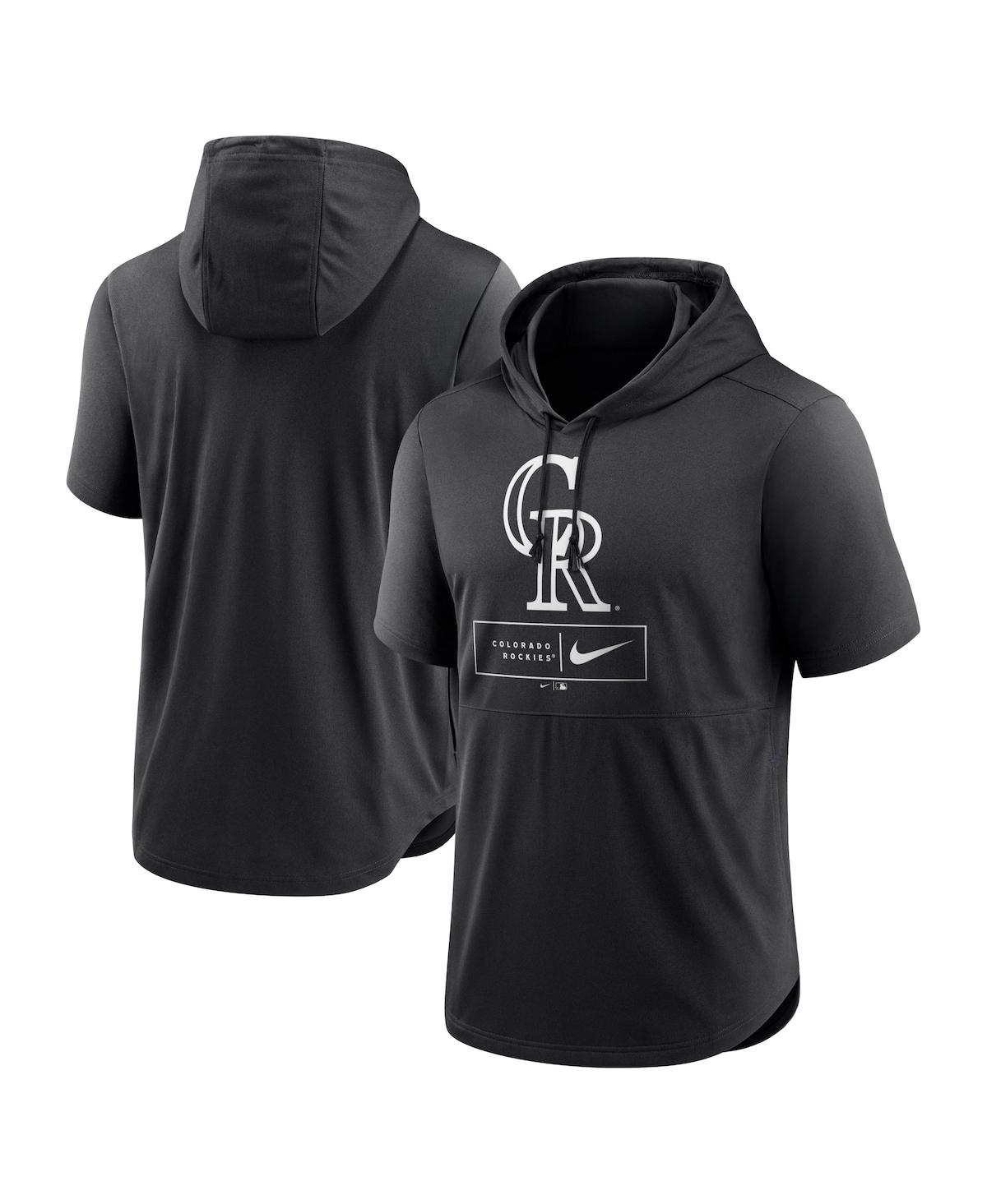 Nike Men's  Black Colorado Rockies Logo Lockup Performance Short-sleeved Pullover Hoodie