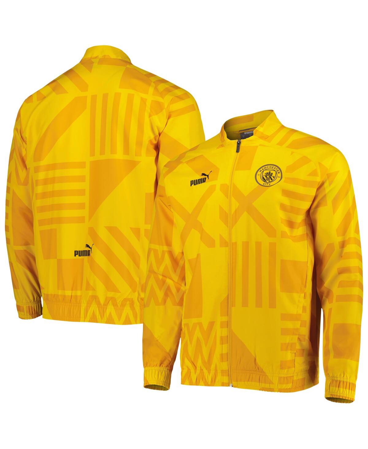 Shop Puma Men's  Yellow Manchester City Pre-match Raglan Full-zip Training Jacket