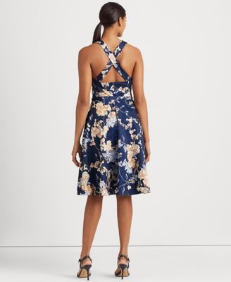 送関込☆RALPHLAUREN FLORAL BELTED FAILLE COCKTAIL DRESS Floral Belted Faille Cocktail Dress