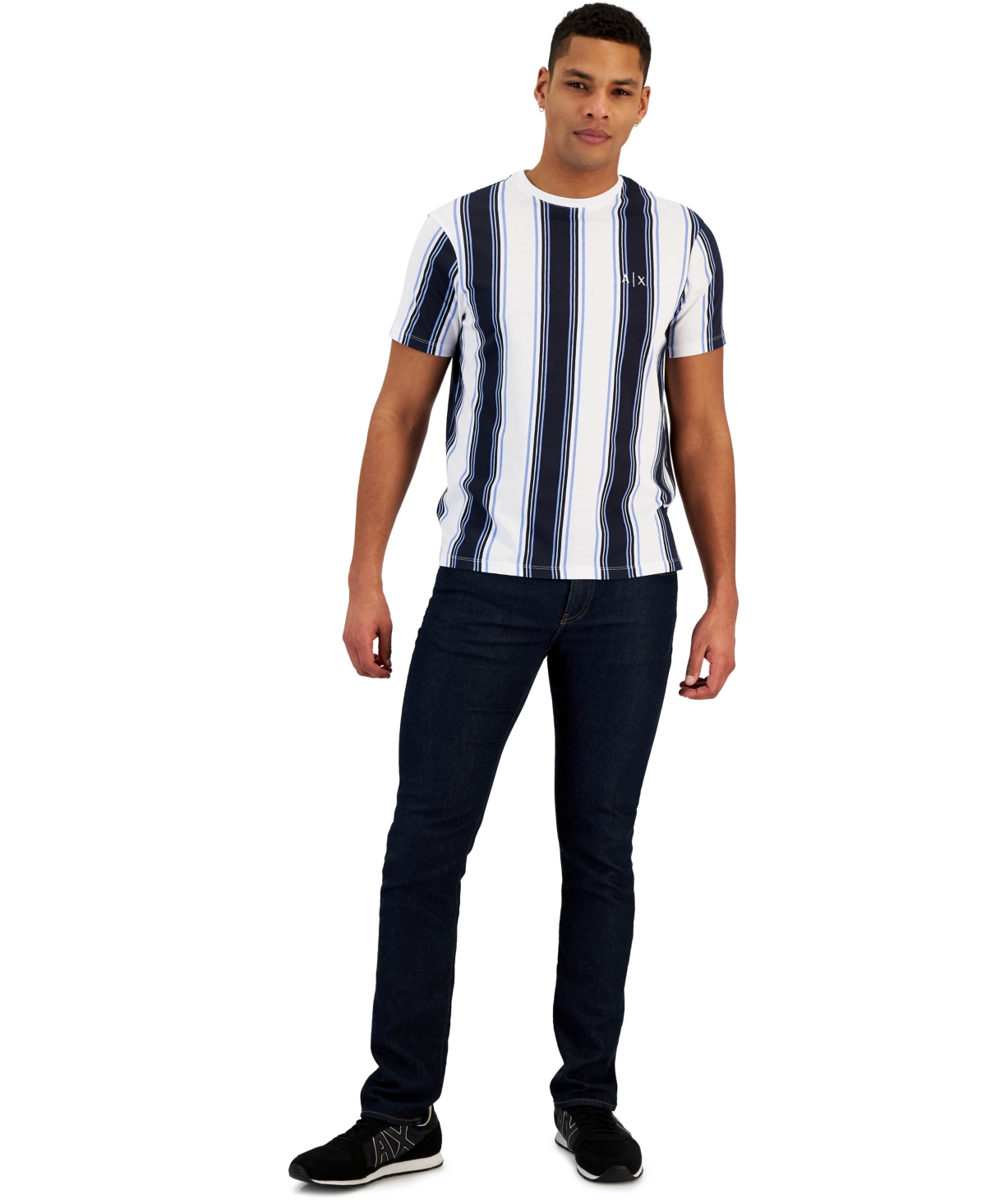 A X Armani Exchange Men's Vertical Stripe Short-sleeve Crewneck T-shirt, Created Exclusively For Mac In White