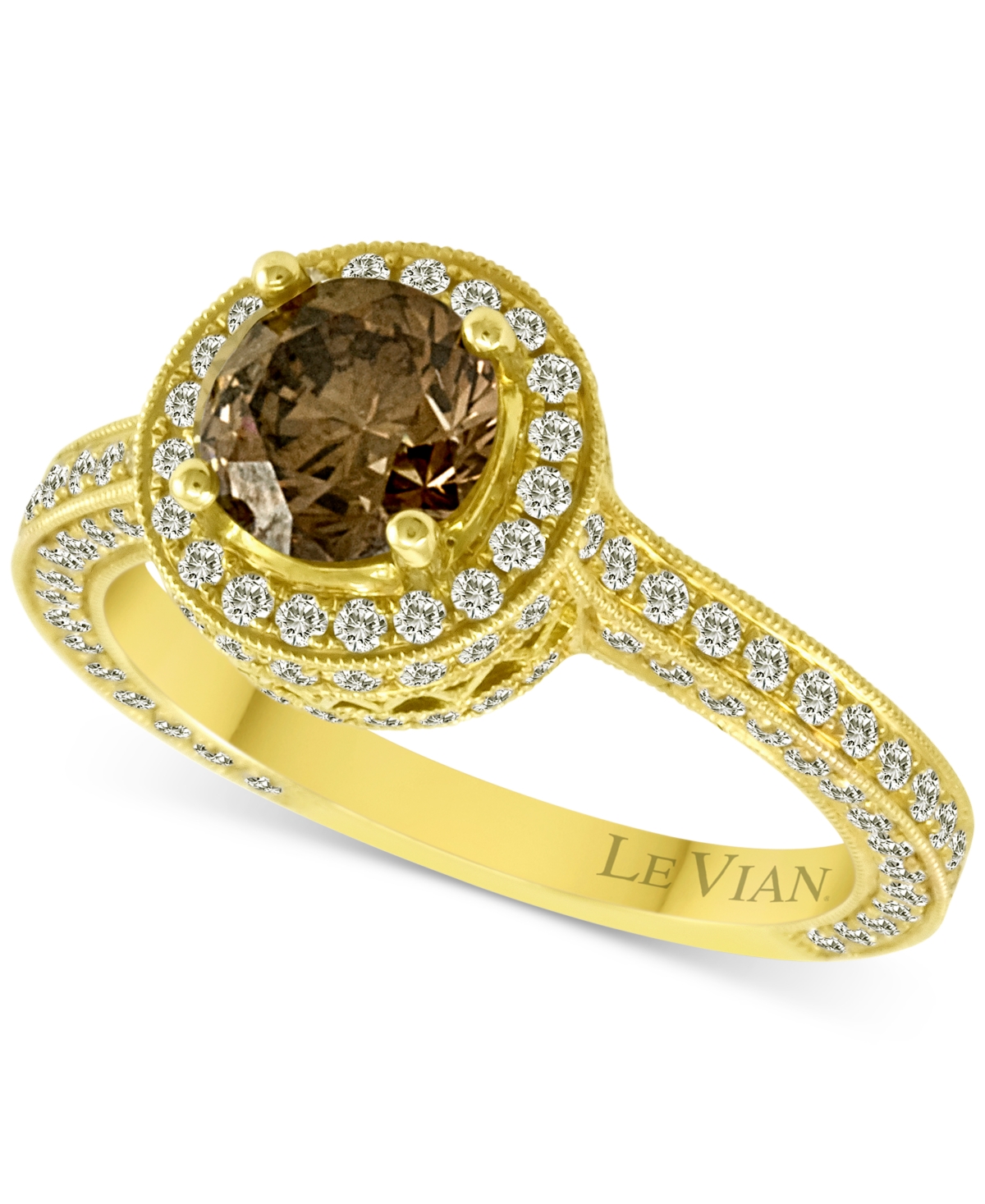 Le Vian Chocolate Diamond (1-1/20 Ct. T.w.) & Vanilla Diamond (7/8 Ct. T.w.) Halo Ring In 18k Gold In K Honey Gold Ring