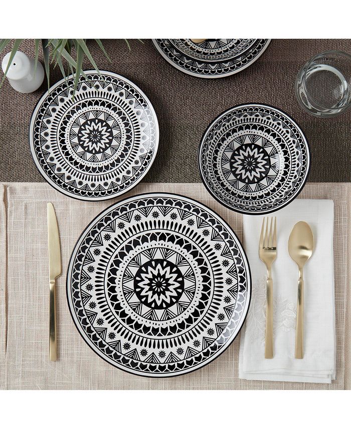 Tabletops Unlimited 12 Pc. Black Pad Print Dinnerware Set, Service for