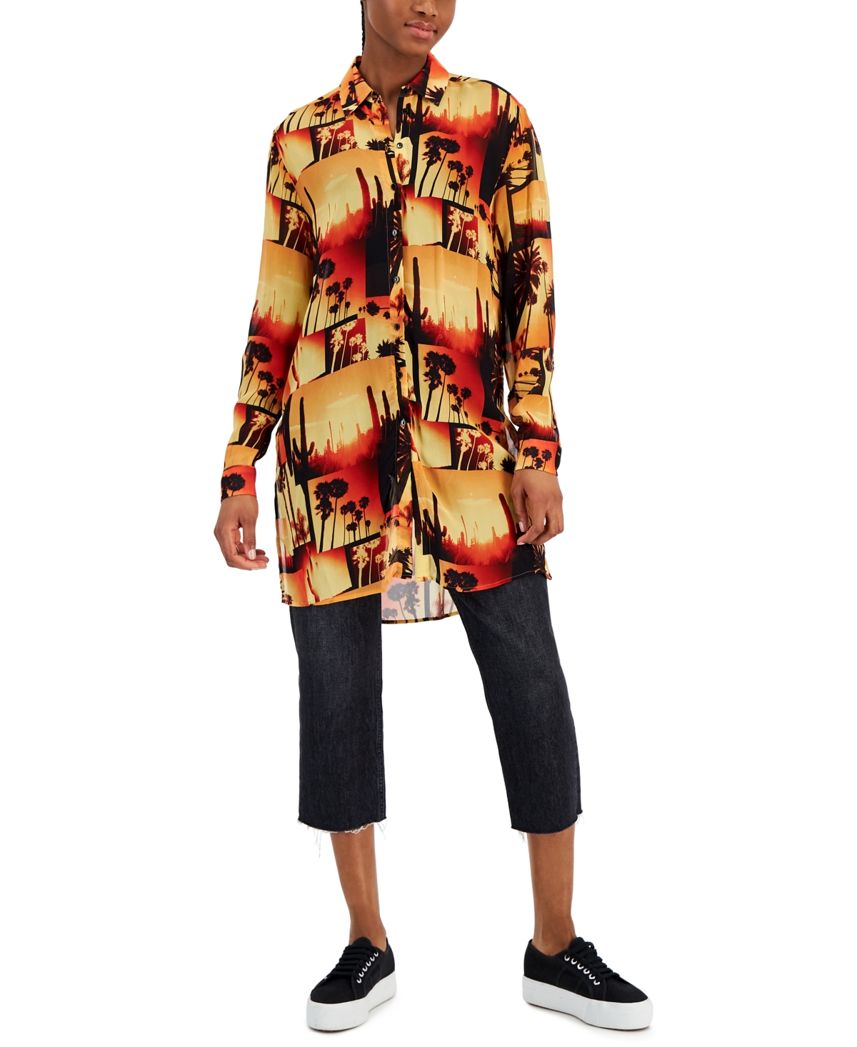 Shop Hugo Women's Print-blocked Button-down Relaxed Tunic In Open