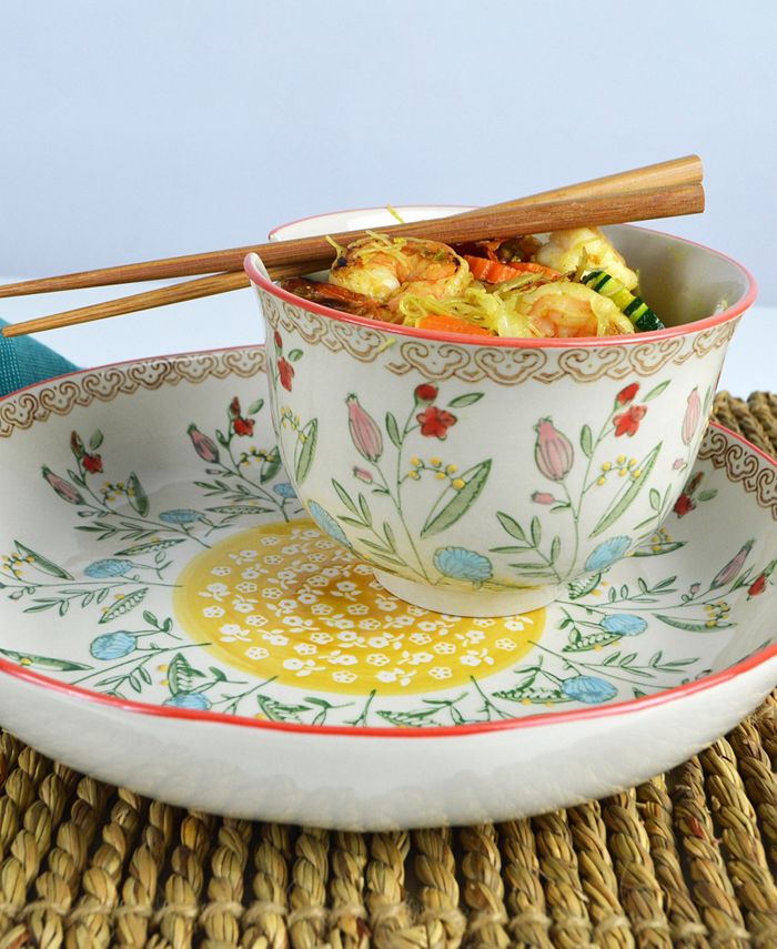 Euro Ceramica - Ella Ramen Bowl and Dinner Bowl Set in Red