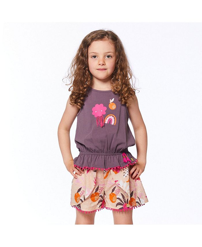 Deux par Deux Girl Organic Cotton Tank Top With Elastic Waist Brown