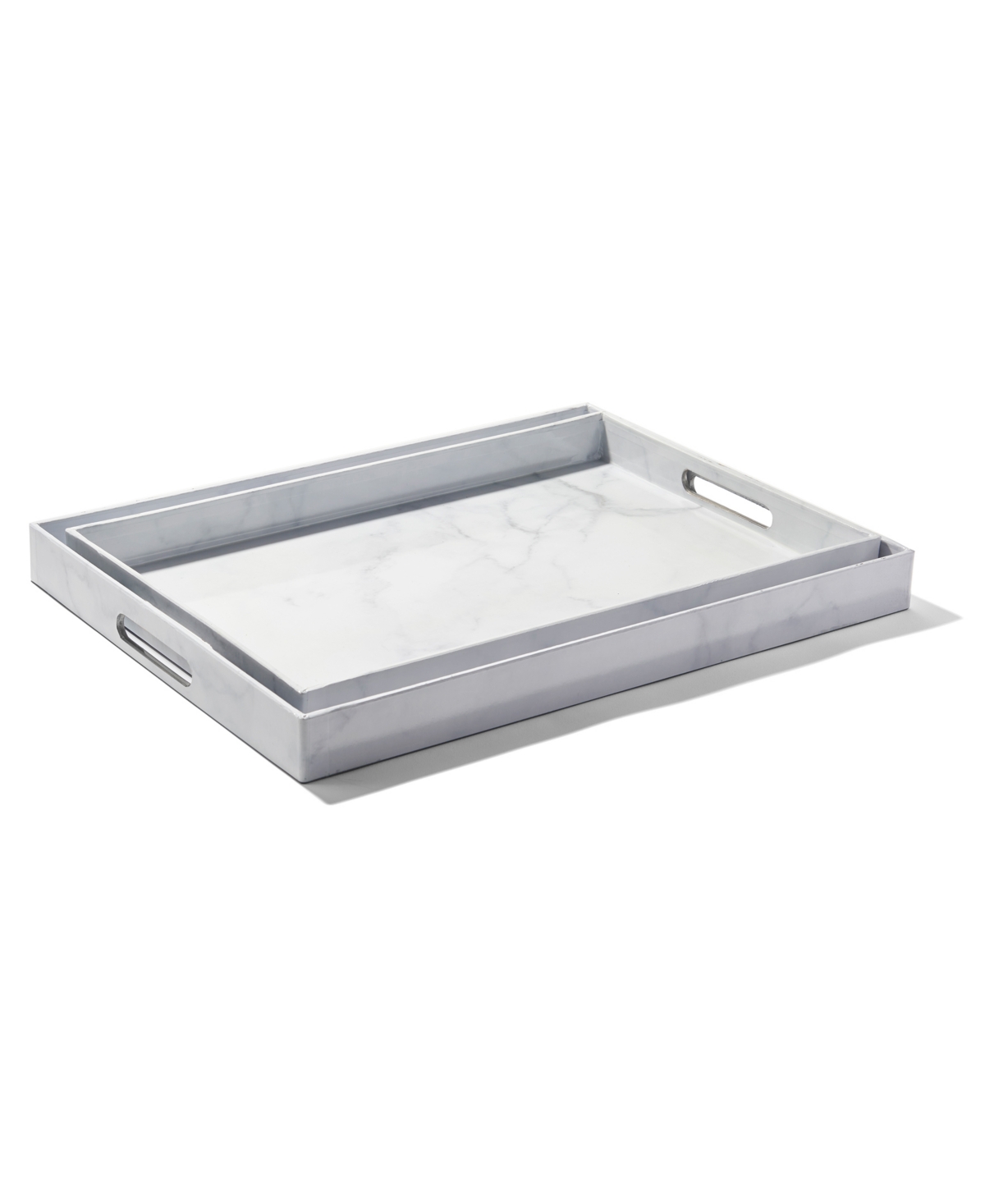 American Atelier Marble Finished Trays With Silver Rim, Set Of 2 Trays In White