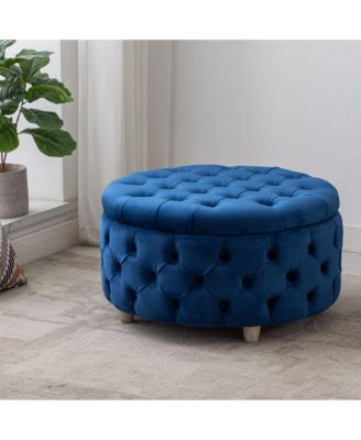 Round Velvet Tufted Storage Ottoman for Living Room Bedroom