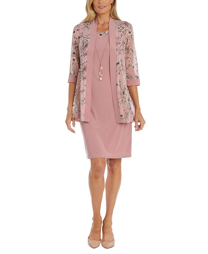 R M Richards Petite Two Piece Floral Print Mesh Jacket Dress