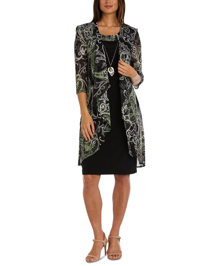 R & M Richards Women's Necklace Printed Jacket Dress Blue Size 14