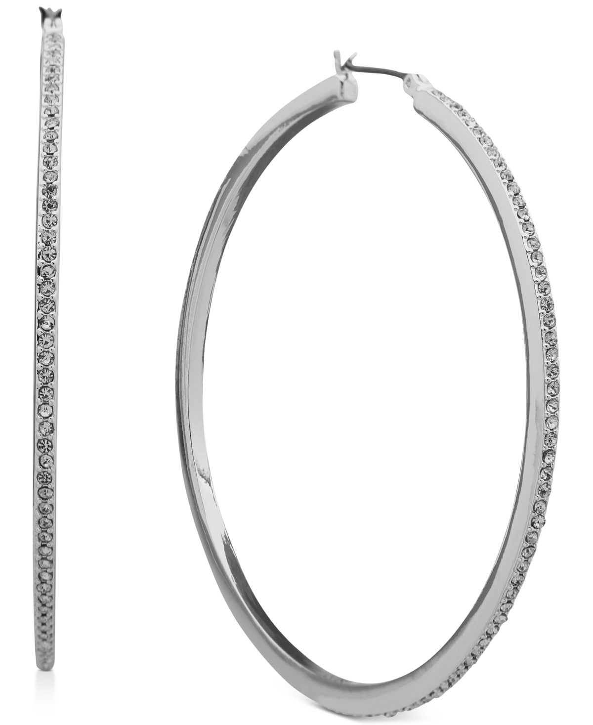 Crystal Pave Large Hoop Earrings, 2.3" - White