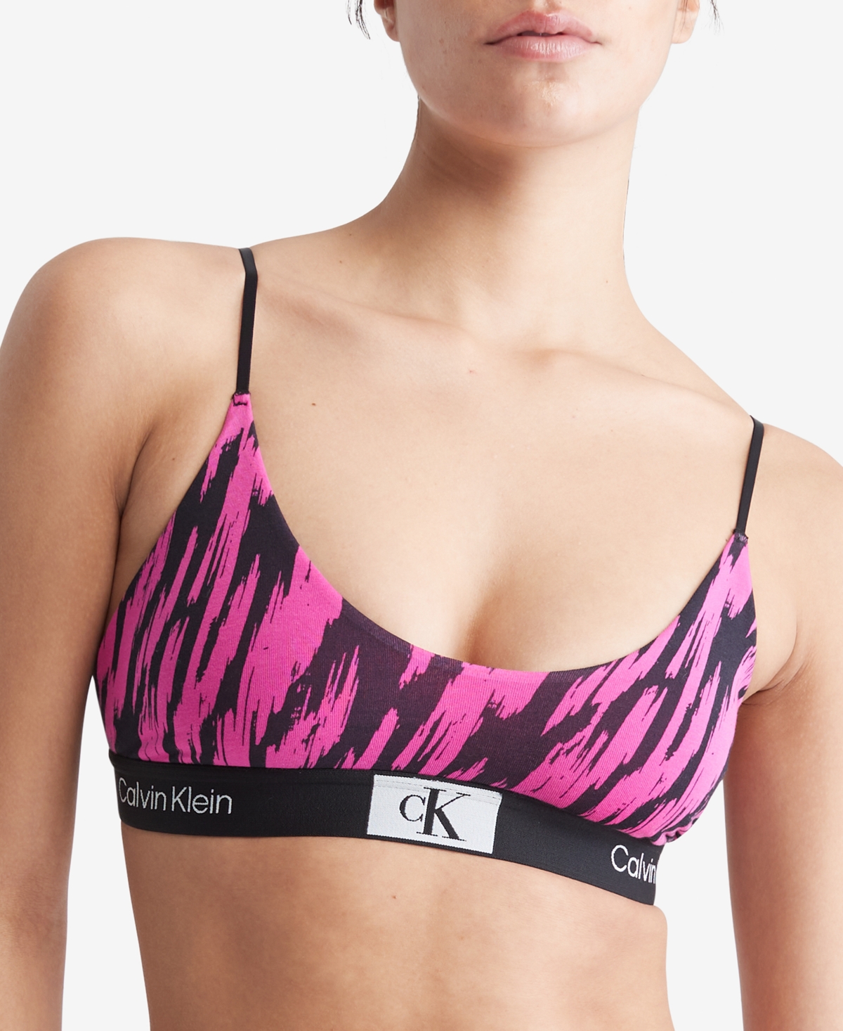 Calvin Klein Women's 1996 Lightly Lined Bralette Qf7218 In Palace Pink  Tiger Print
