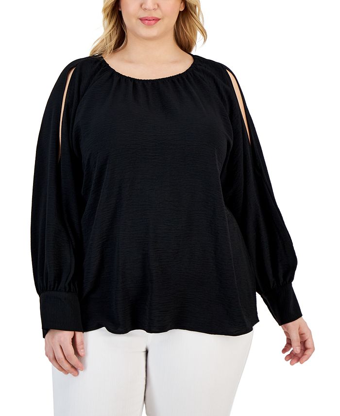 Calvin Klein Plus Size Textured Cold Shoulder Blouse Macy s