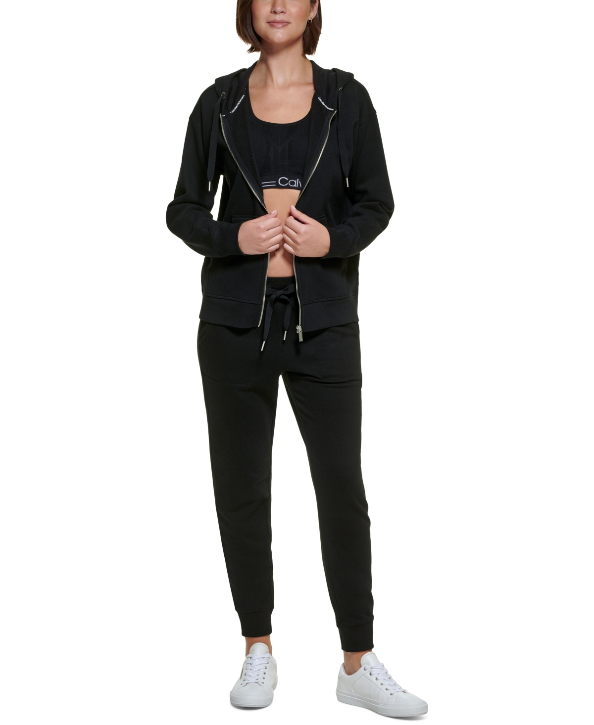 Calvin Klein Performance Women's Long-sleeve Zip-front Hoodie In Black