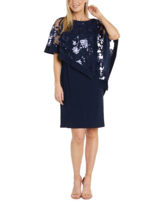 R & M Richards - Women's Sequined Floral-Lace Poncho Dress