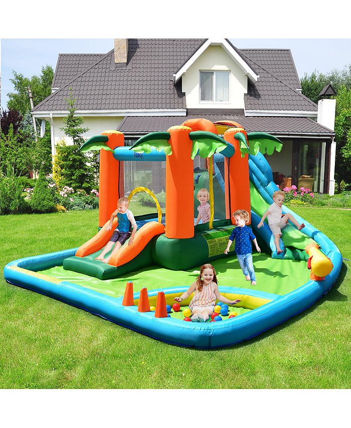 Costway Inflatable Bounce House Kids Water Splash Pool Dual Slide Jumping Castle w/ Bag Macy's