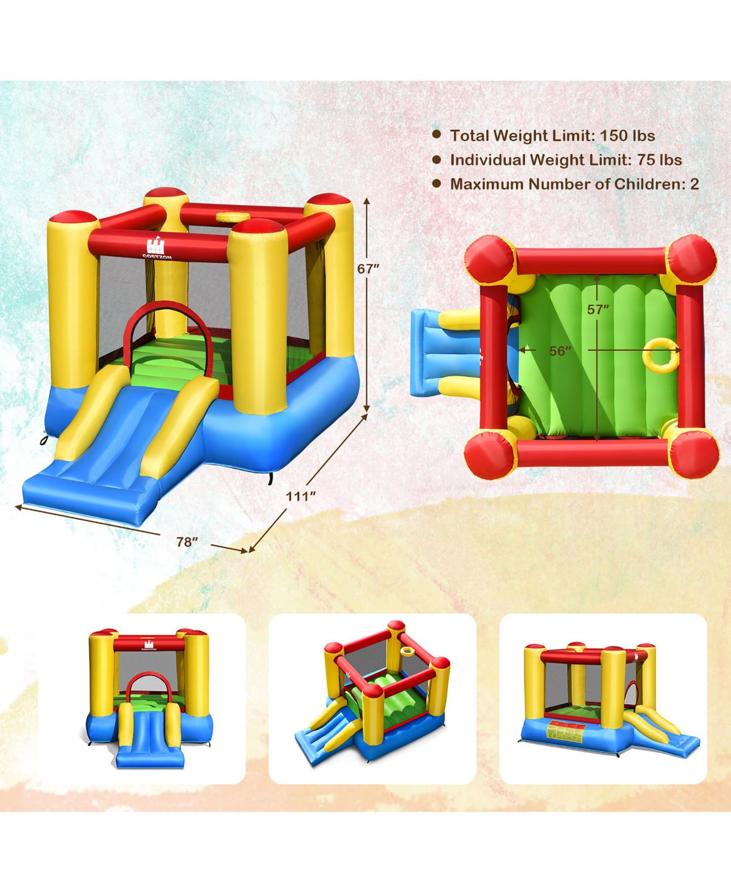 Детская игрушка Costway Inflatable Bouncer Kids Slide Bounce House for Indoor Outdoor without Blower — фото 3