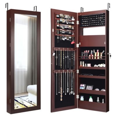 Wall Door Mounted Mirror Jewelry Cabinet Organizer
