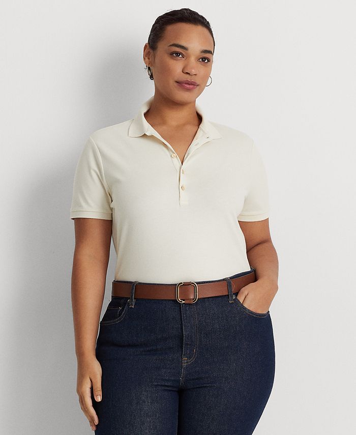 Lauren Ralph Lauren Plus Size Stretch Cotton Polo Top - Macy's