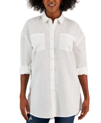 Style & Co - Petite Linen-Cotton Boyfriend Tunic Shirt